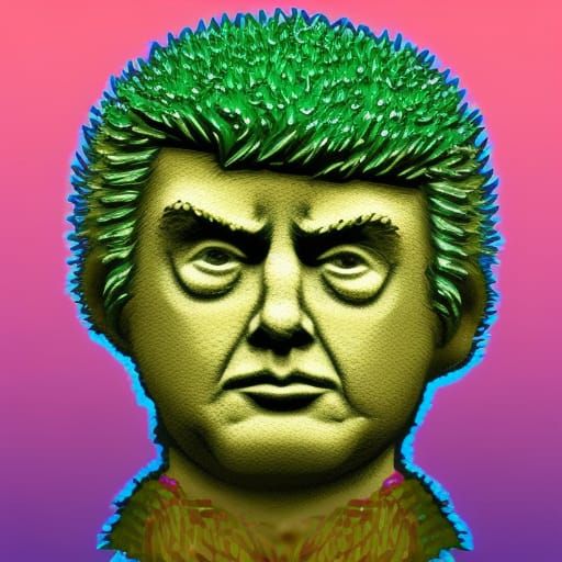 Hyperrealistic Trump Chia Pet Splash Art
