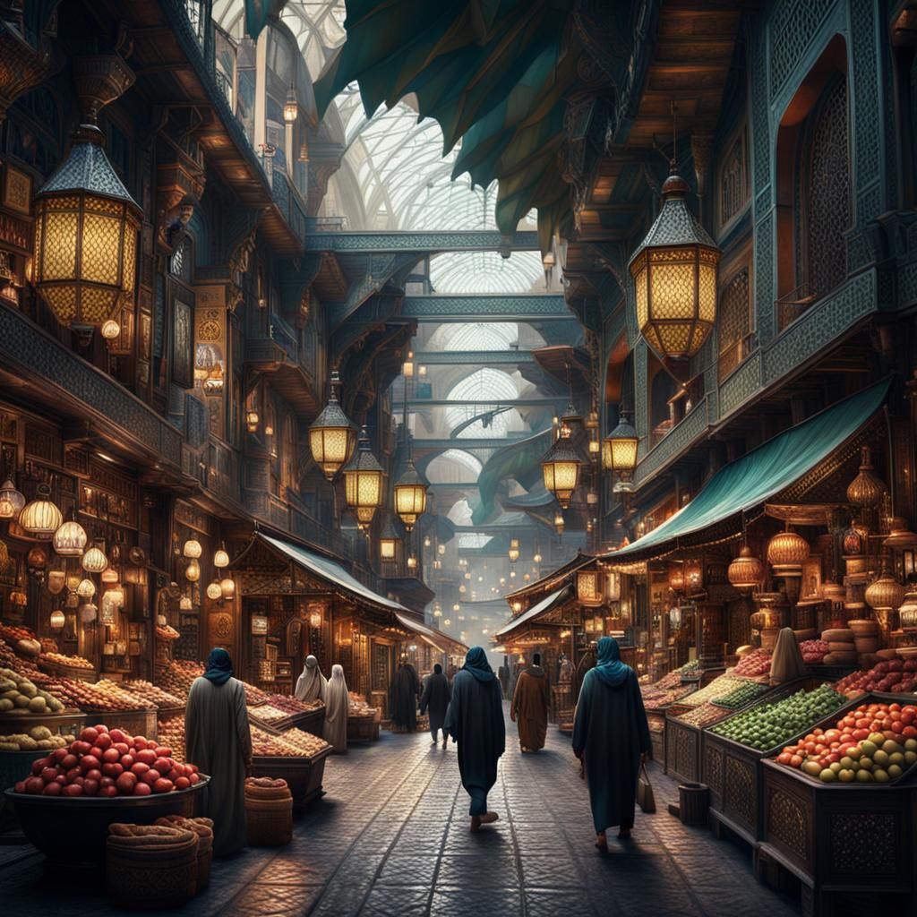 Vibrant Souk City Marketplace: A Digital Painting