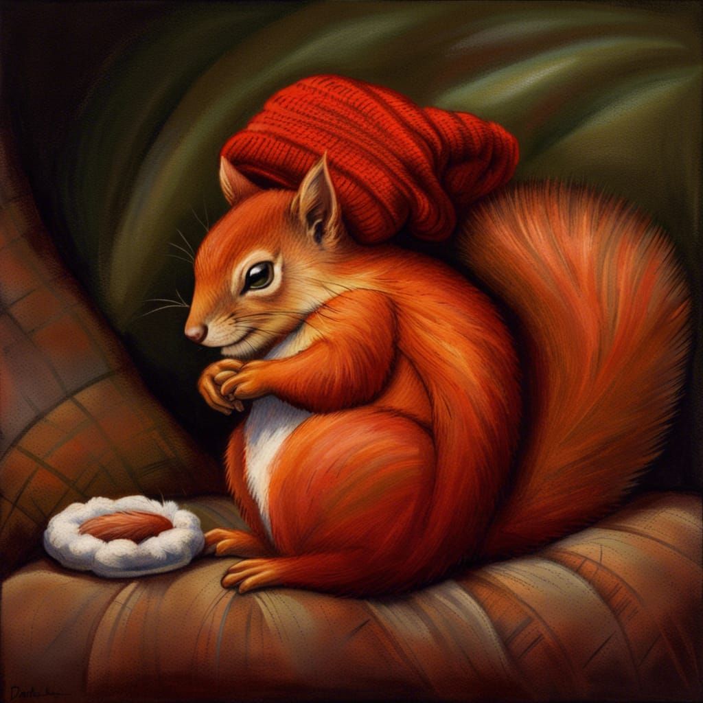 Sleeping Squirrel in Nightcap Illustration