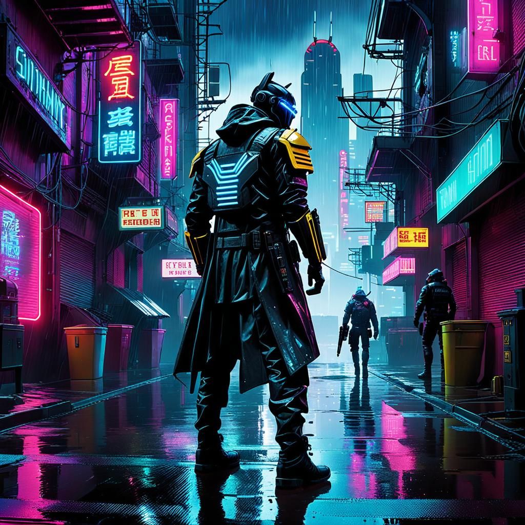 Cyberpunk Bounty Hunter in Neo-Los Angeles
