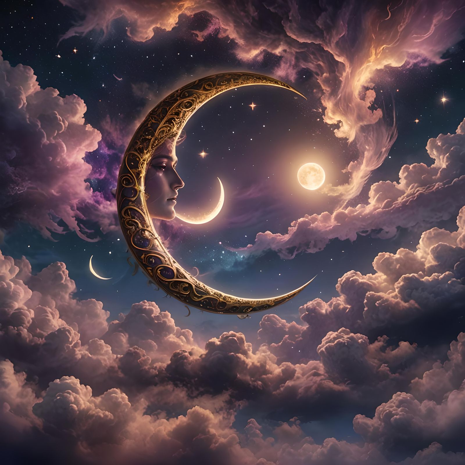 Fantastical Crescent Moon in Detailed Matte Painting