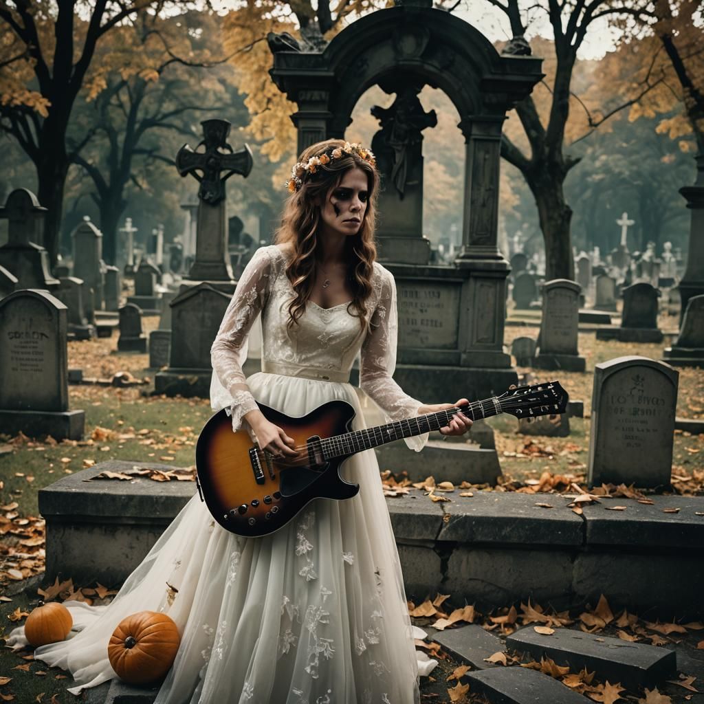 Cinematic Bride Shreds Guitar in Cemetery