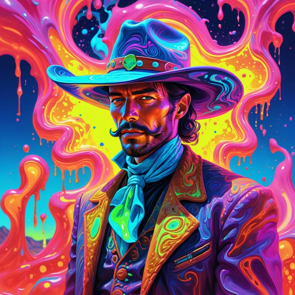 Psychedelic Cowboy Portrait with Neon Slime