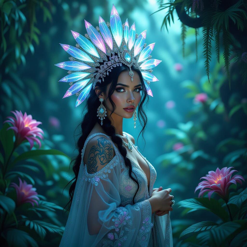 Bioluminescent Forest Goddess in Digital Painting Style