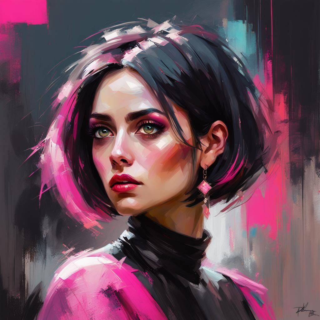 2024 beautiful woman with bob hair style black and pink and ...