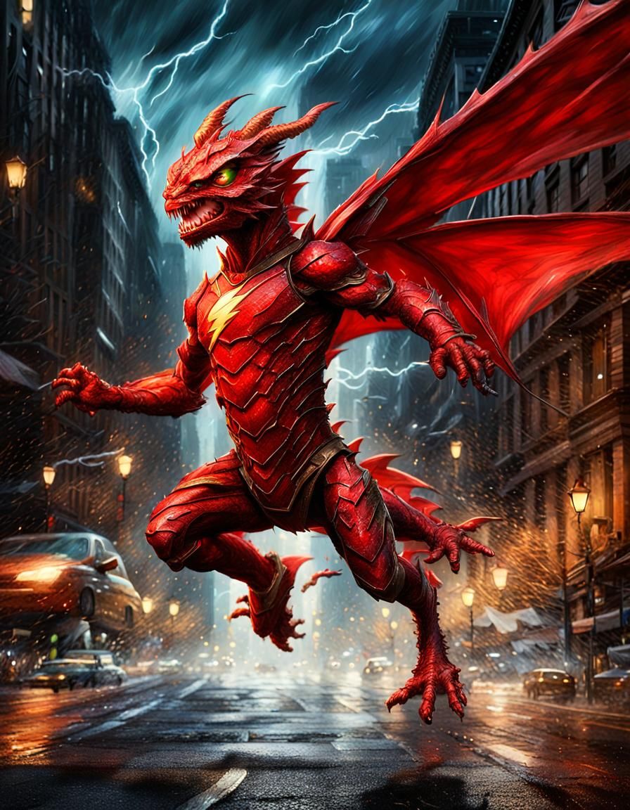 Dragon Superhero Flies Through New York Night