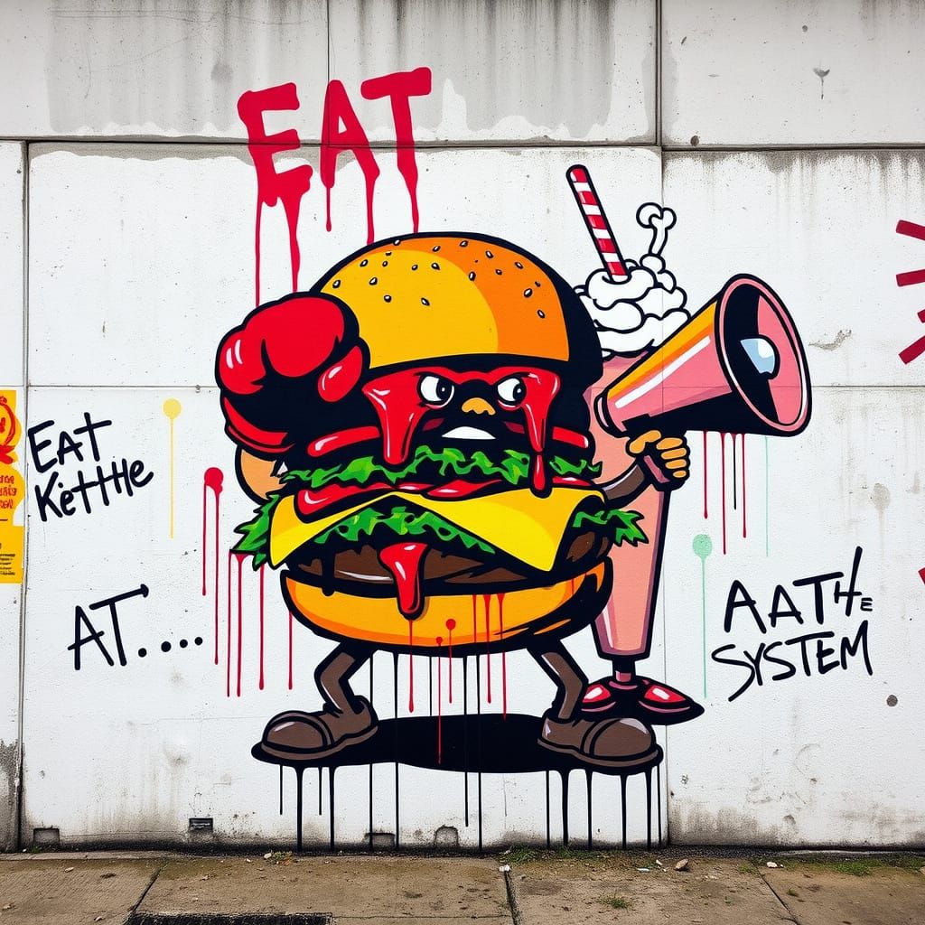 Fast Food Rebellion in Bold Stencil Art