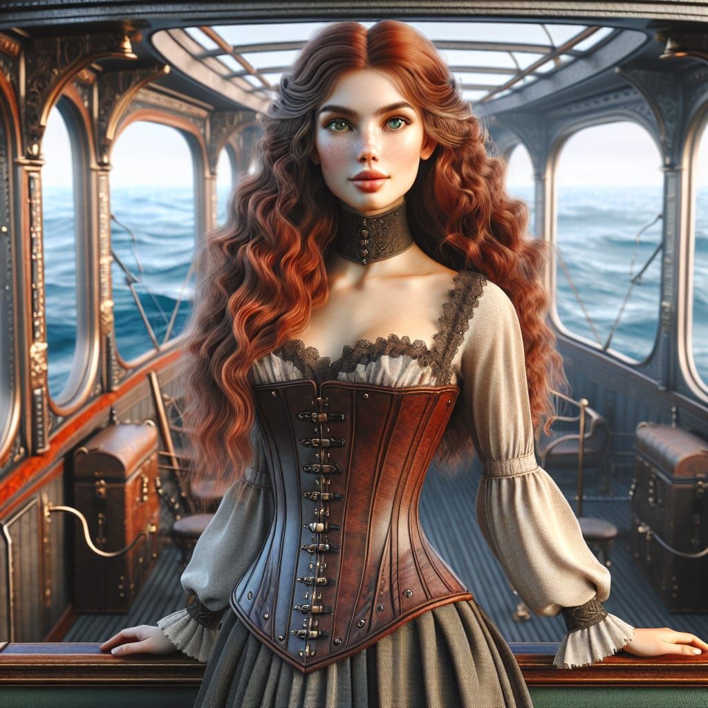 Steampunk Victorian Woman in Airship Gondola