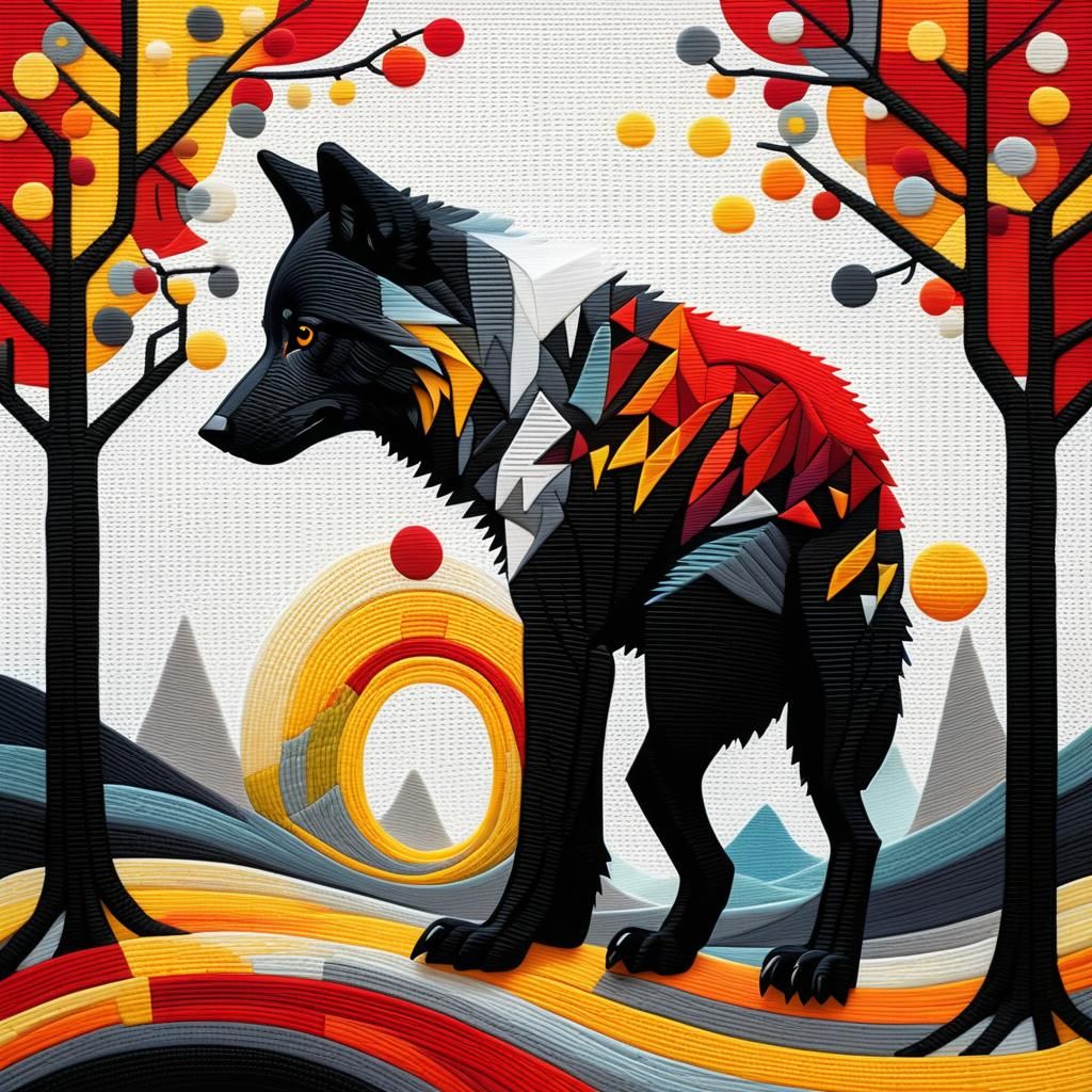 Geometric Abstract Art: Chibi Wolf in Tree