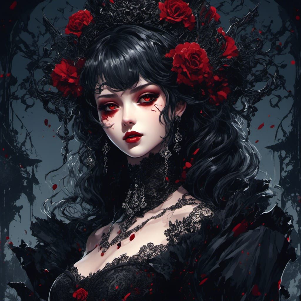 Elegant Vampire Woman in Anime Style