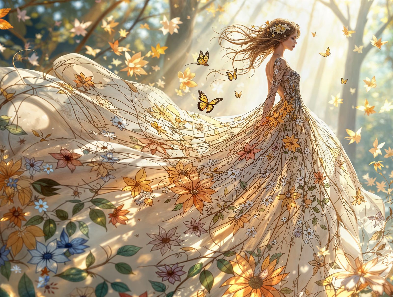 Whimsical Stained Glass Floral Illustration in Soft Pastels