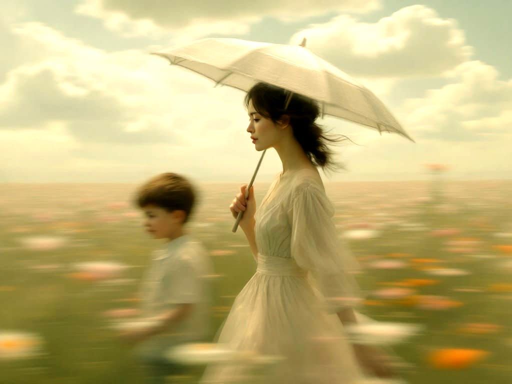 Woman in a Dreamy Floral Field