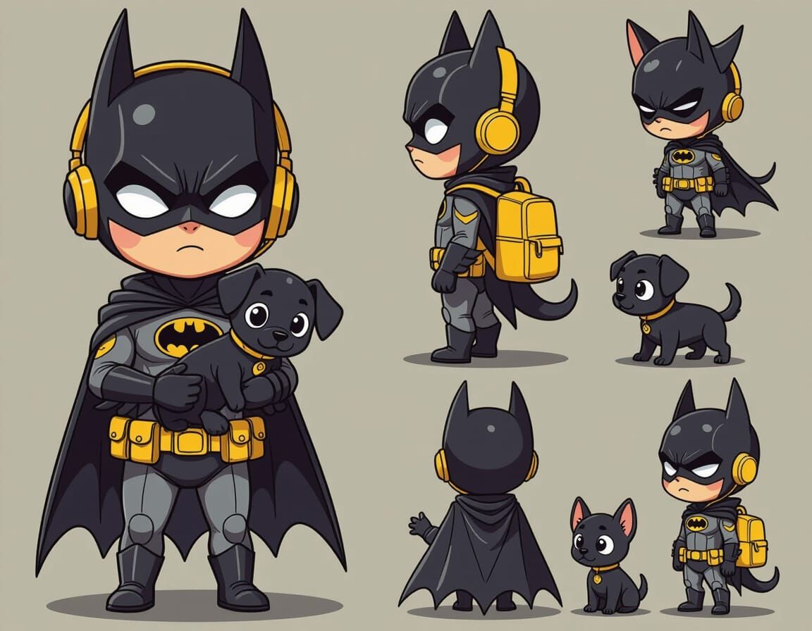 Chibi Batman Character Design Sheet as Stylized Illustration
