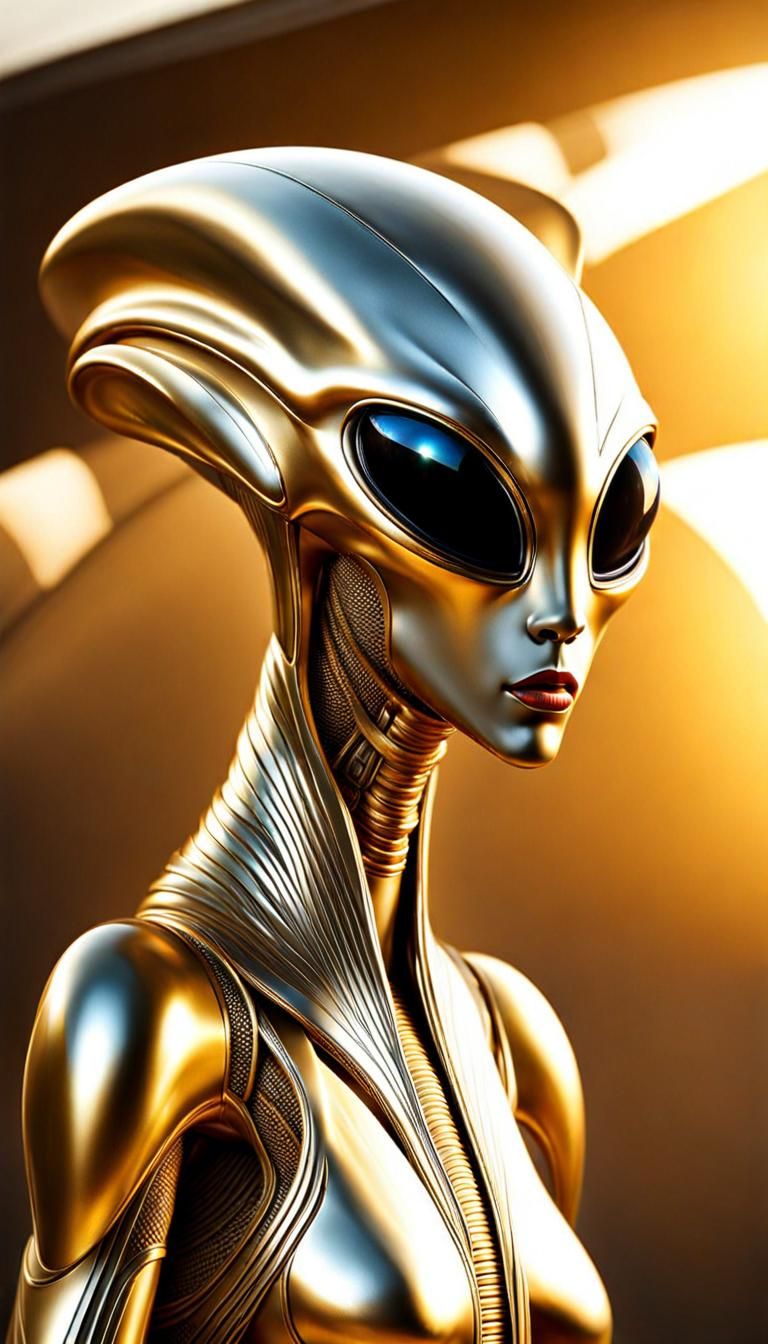 Photorealistic Space Alien: Golden Hour Beauty