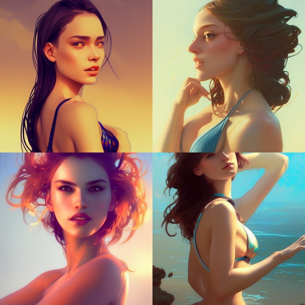 Woman Posing in Swimsuit: Hyperdetailed Portrait