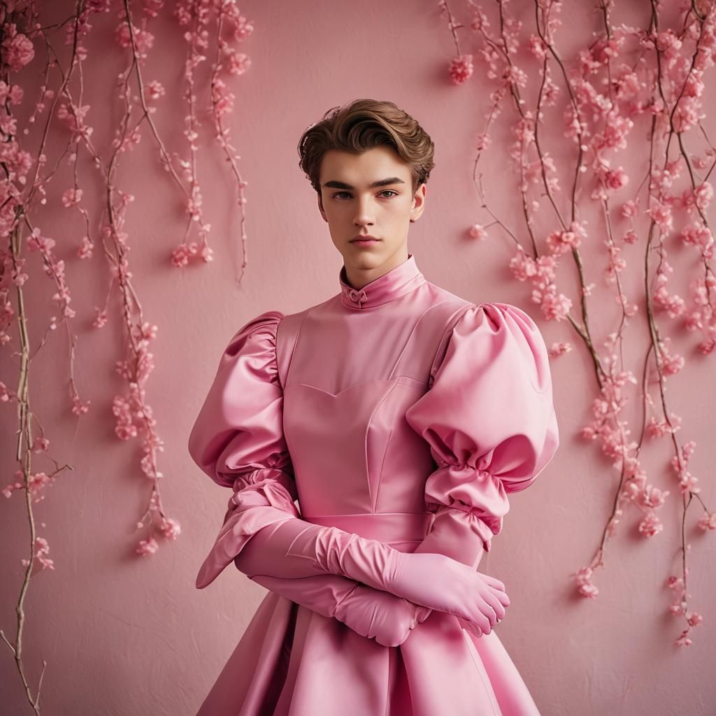 Boy in Pink Prom Dress: Editorial Fashion Portrait