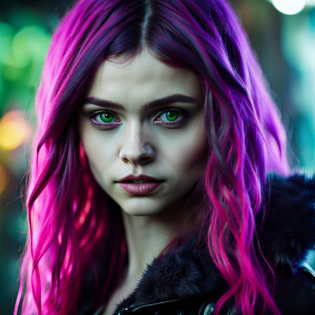 Neon Hair Wolf Woman in 4K