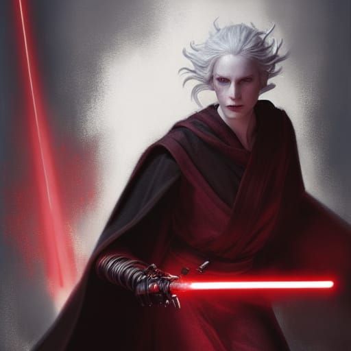 Teen Sith Lord Wields Red Lightsabers: Fantasy Art