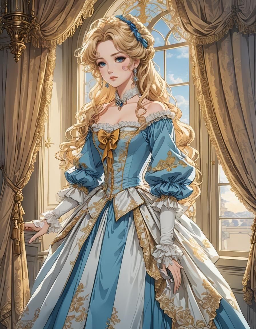 Elegant Anime Woman in Rose of Versailles Style