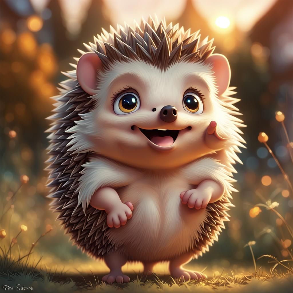 Cute Hedgehog in Anime Cartoon Style