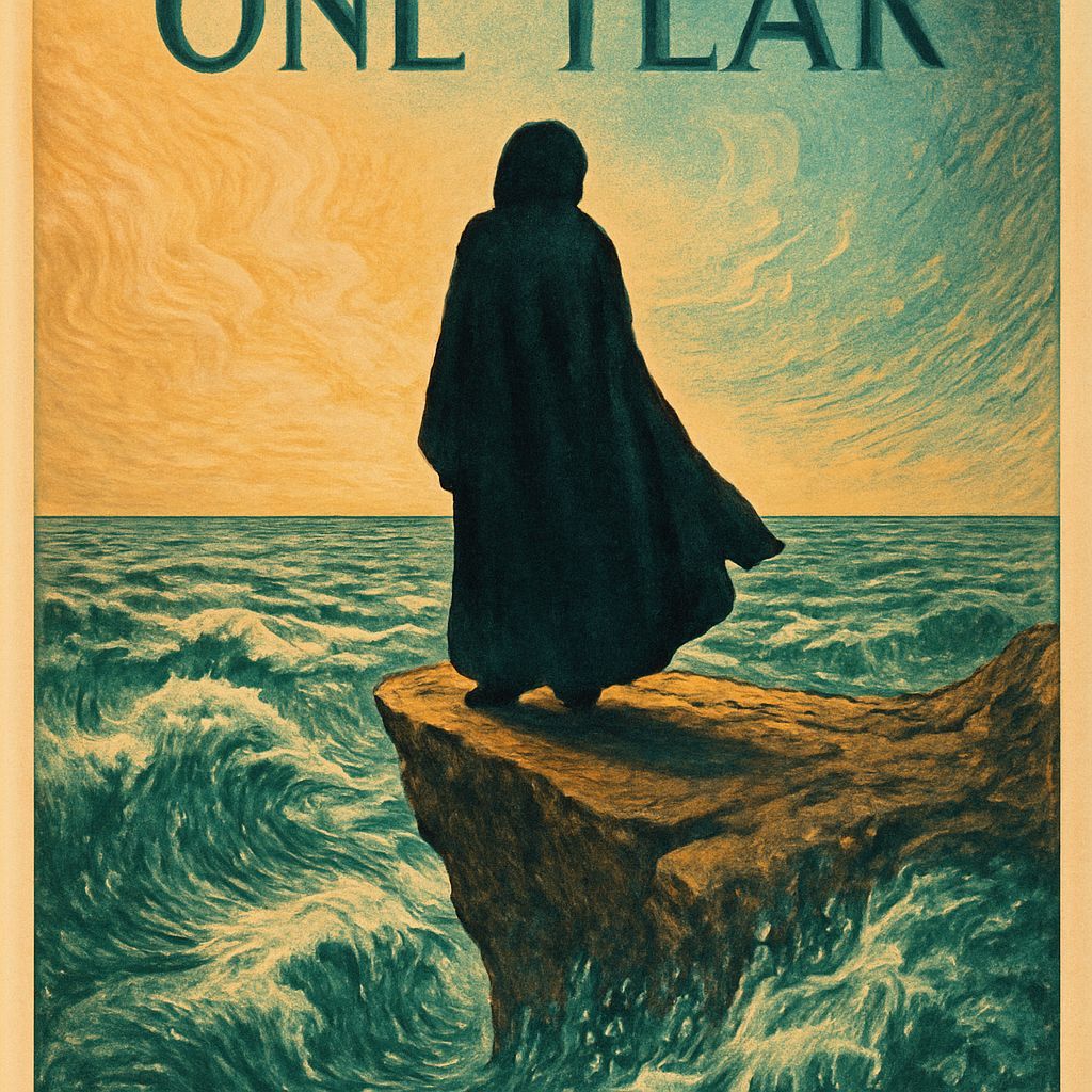 Lone Figure Overlooking Raging Sea in Golden Age Style