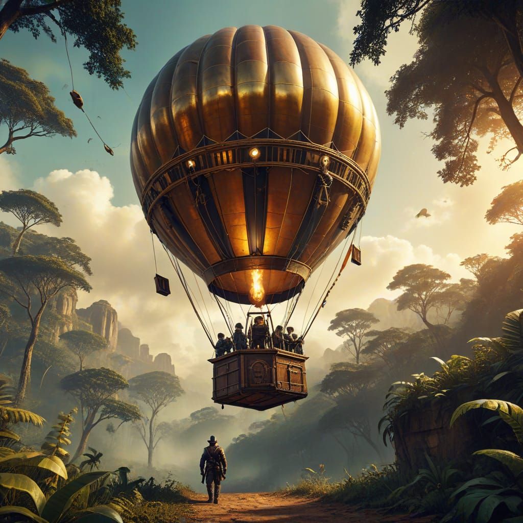 Steampunk Explorer in Hot Air Balloon