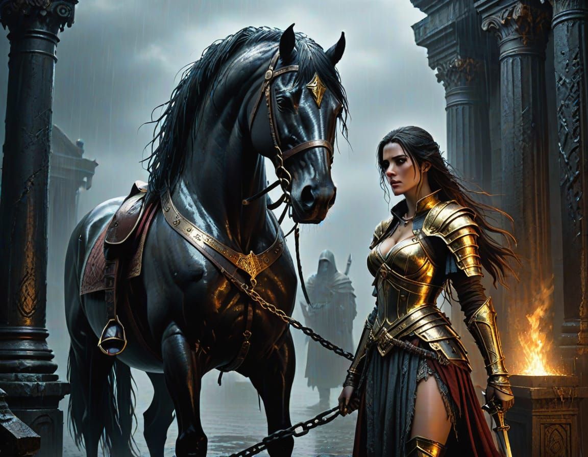 Maiden Bound to Ancient Column Awaits Heroic Rescue in Dark ...