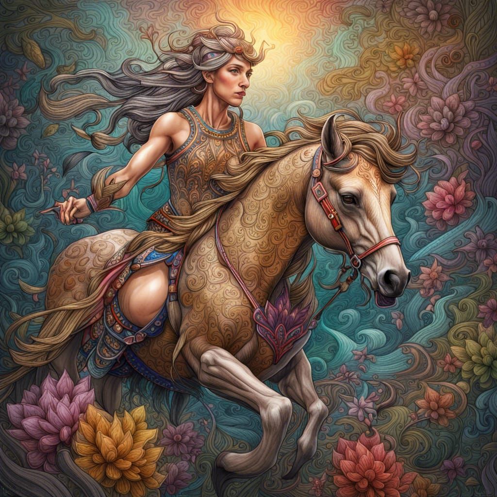 Detailed Centaur Portrait in Colored Pencil Style