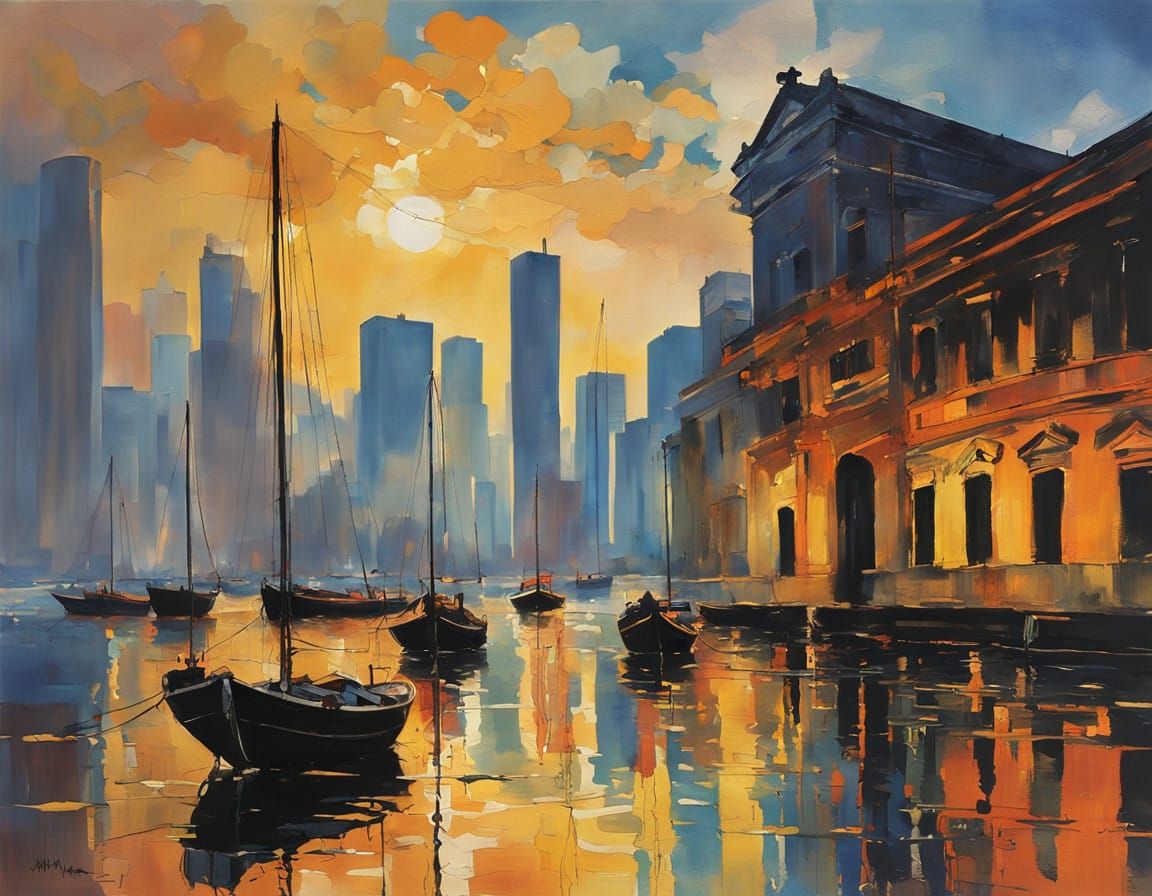 Elegant Manila Cityscape in Soft Gouache Tones