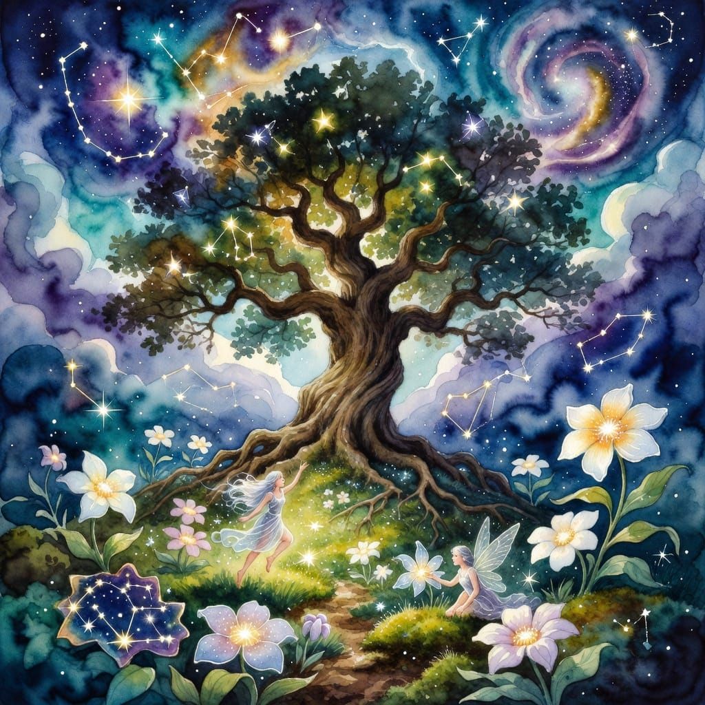 Celestial Garden: Constellations Bloom in Watercolor