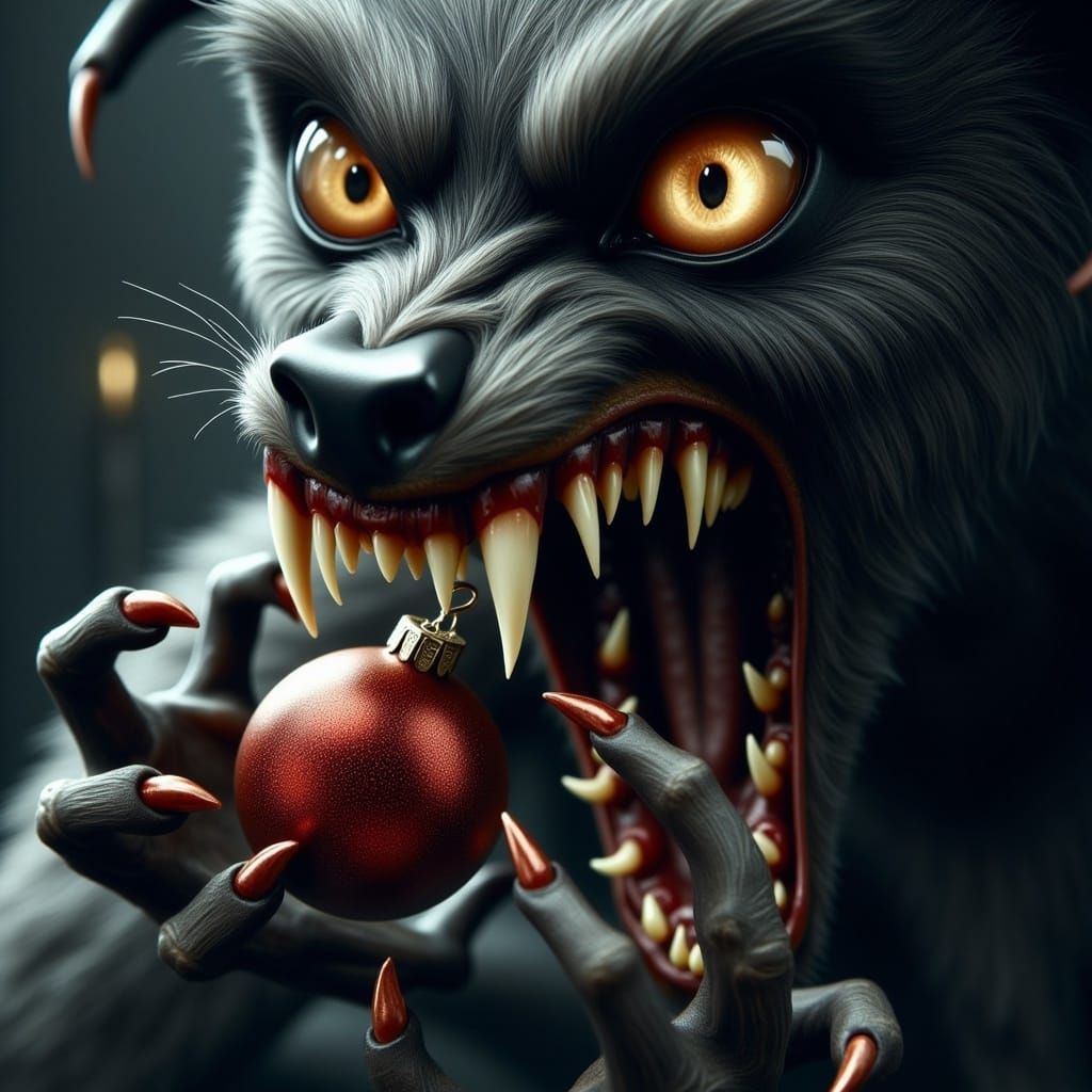 Vampire Creature Close-up with Holiday Ornament