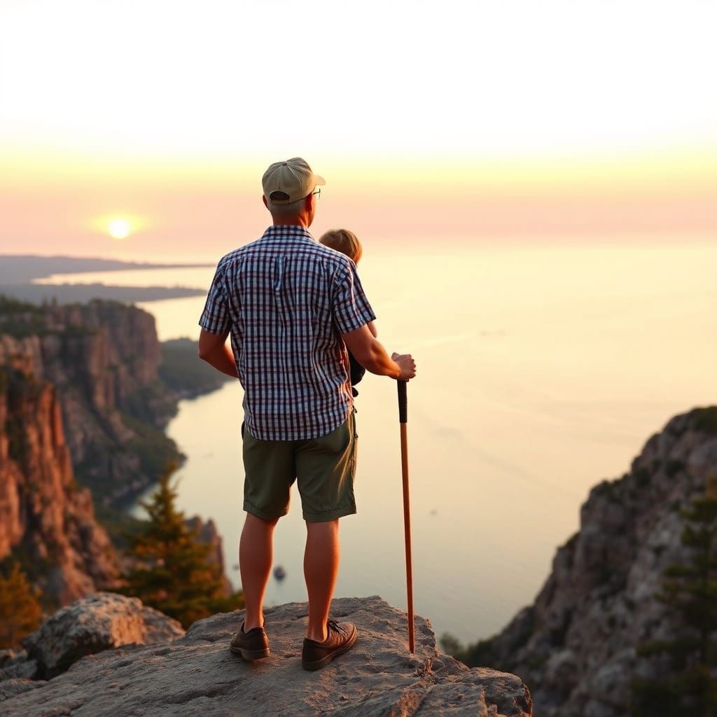 Man and Son Contemplate Lake Superior's Serene Beauty