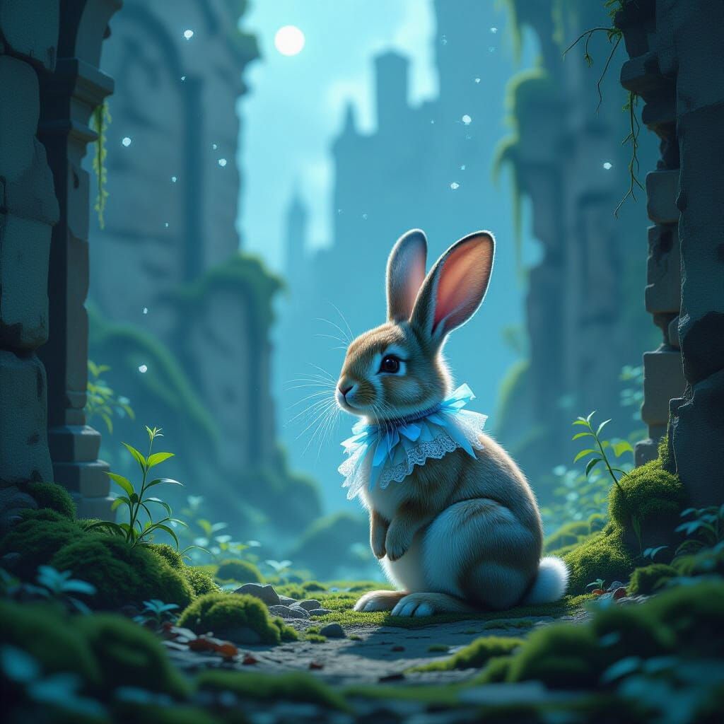 Rococo Rabbit in Dystopian City Ruins