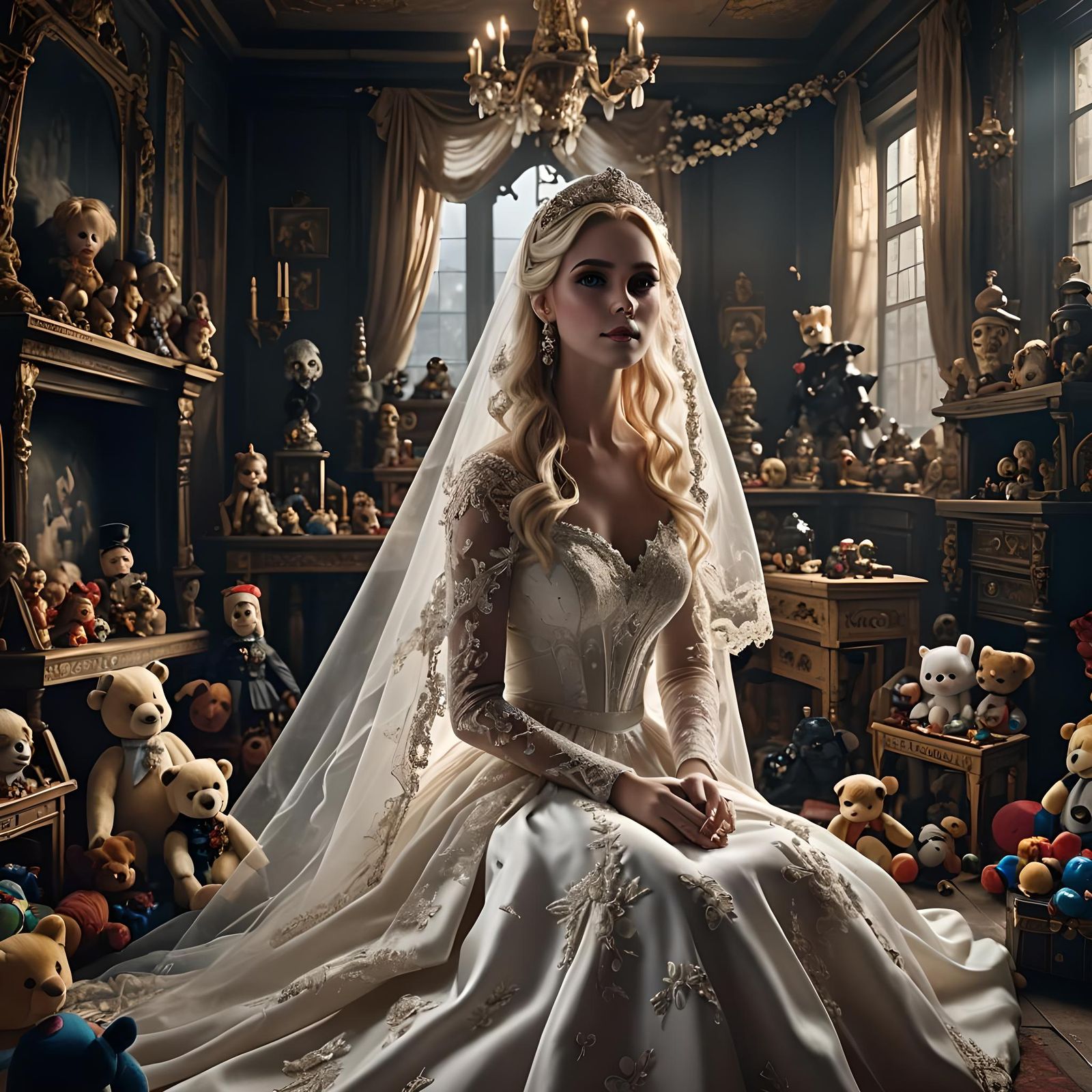 Bride in Toy Room: Detailed Matte Painting