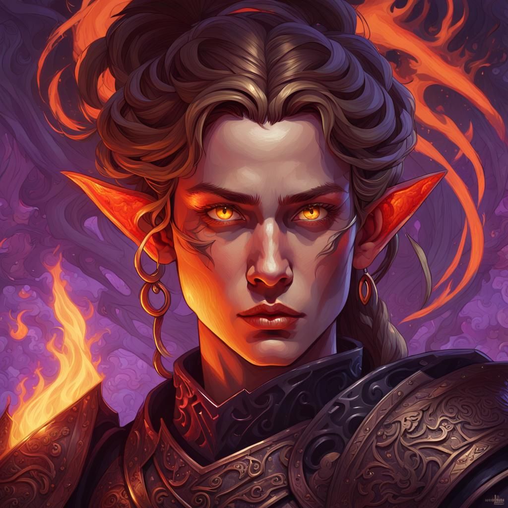 Elven Warrior with Flaming Hammer, Dark Fantasy Art