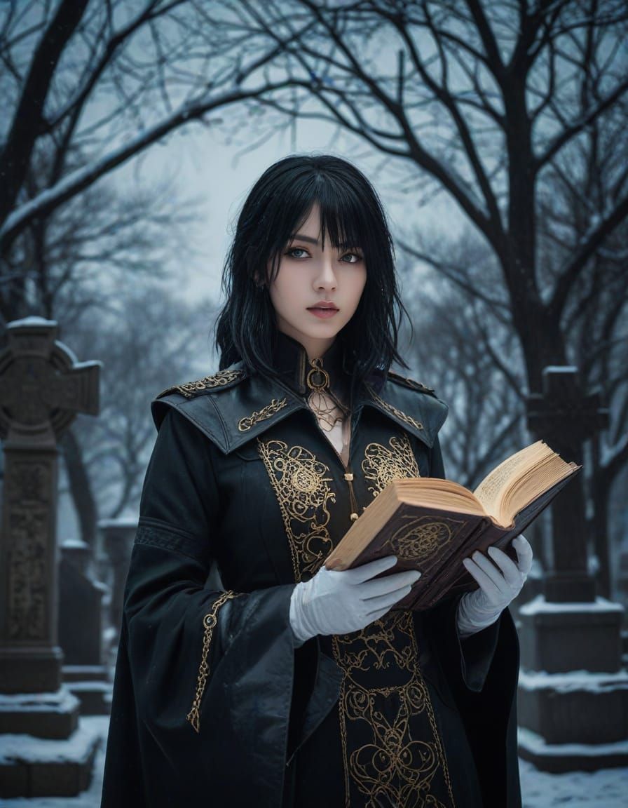 Ethereal Dark Fantasy Maiden in Abandoned Cemetery