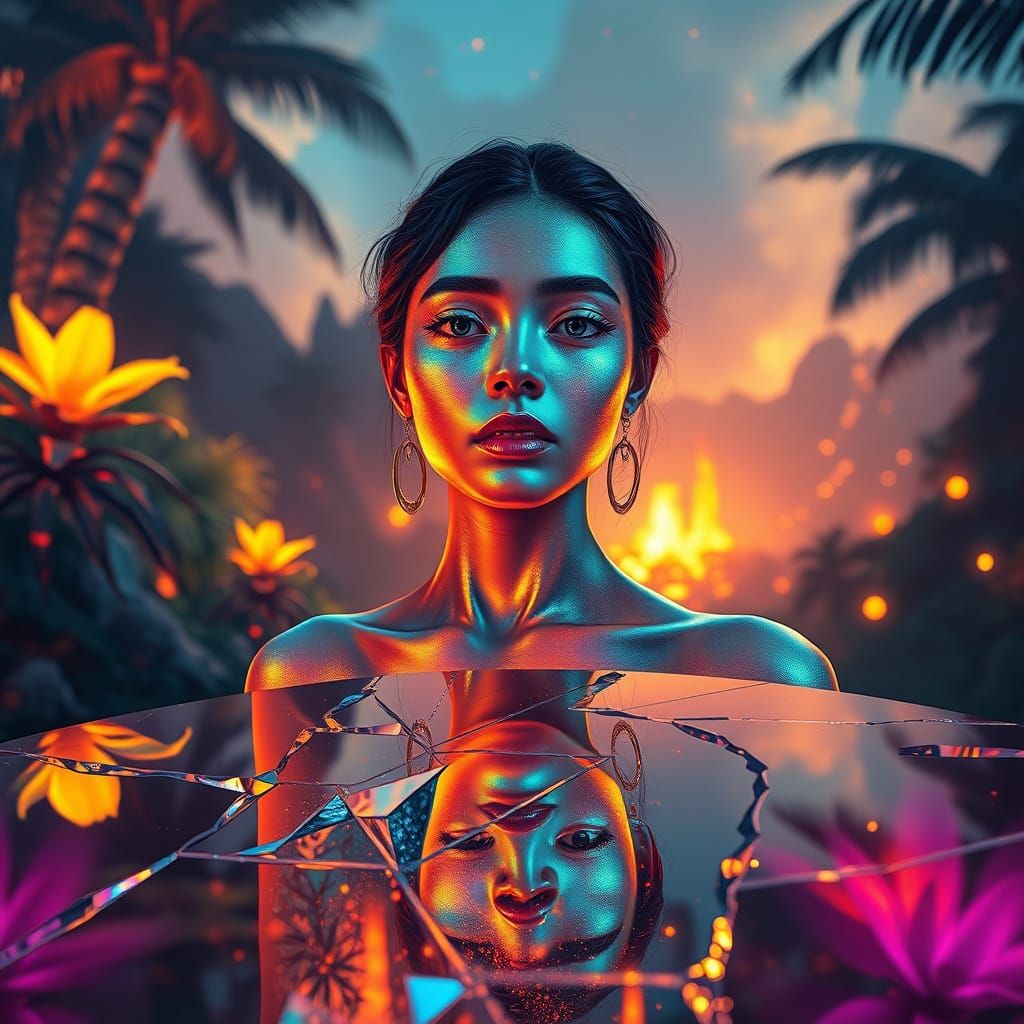 Surreal Goddess in Luminous Tropical Dreamscape
