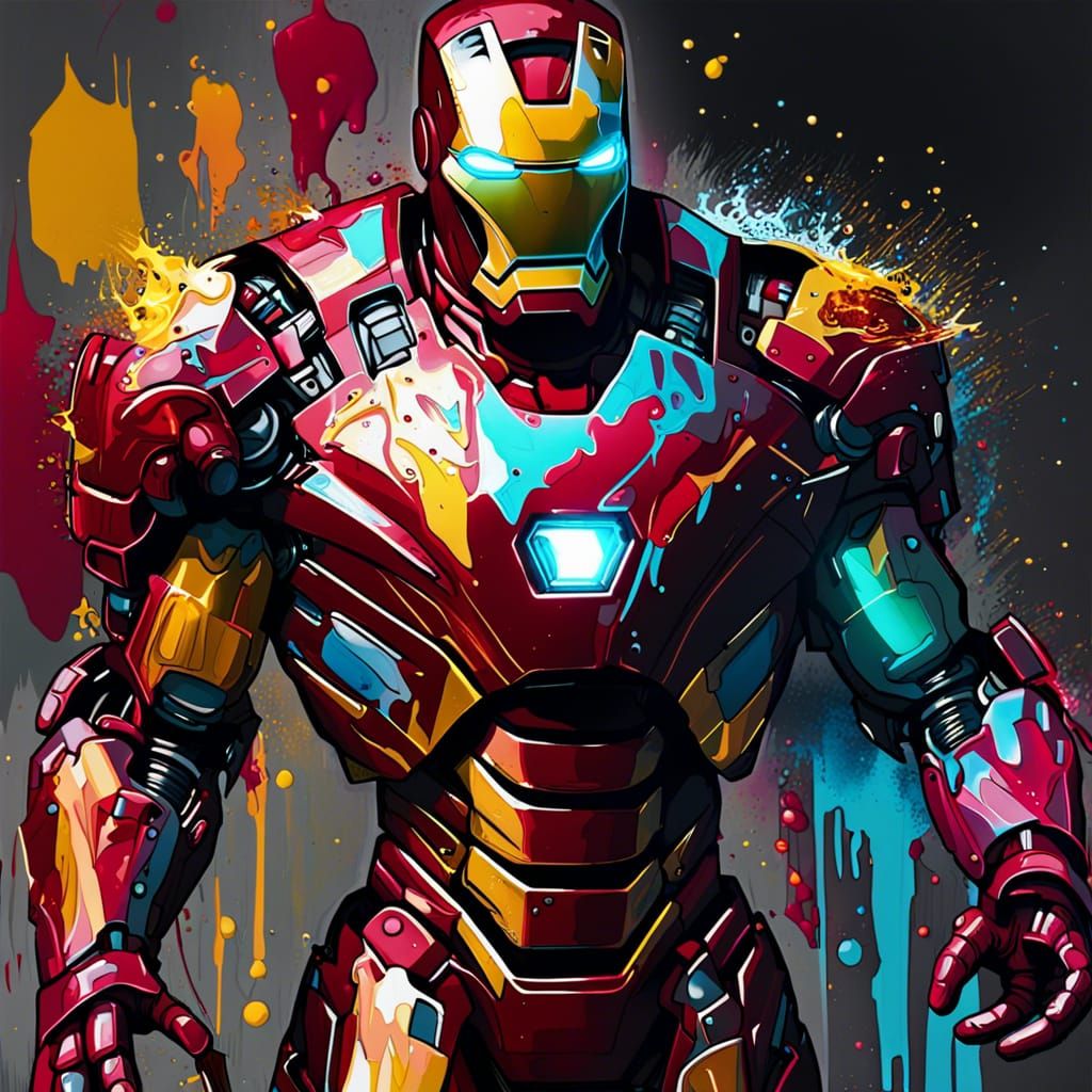 Iron Man in Ultrarealist Graffiti Splash Art