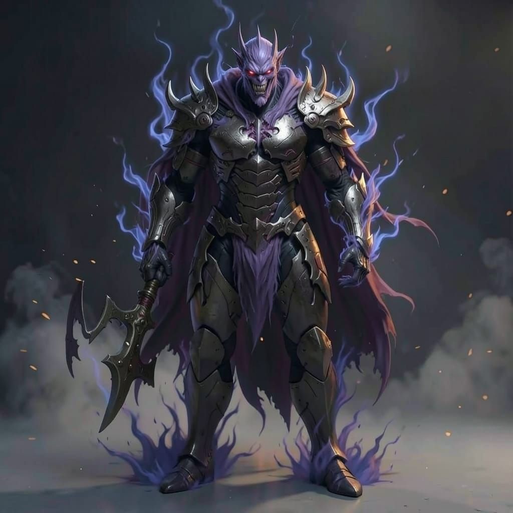 Menacing Demonic Knight in Gold Black Red Armor