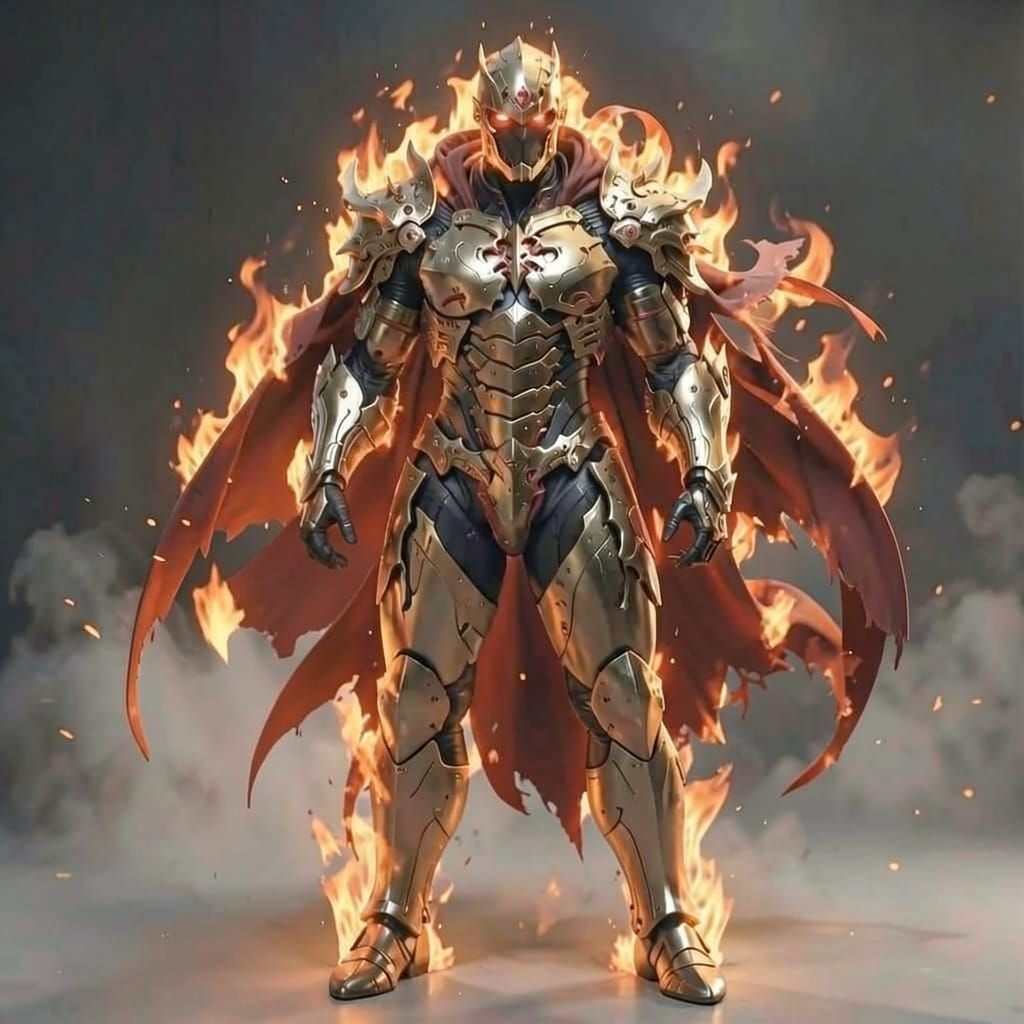 Menacing Demonic Soldier in Gold Black Red Armor