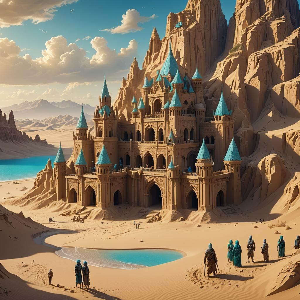 Sand People Build Sand Palace in Desert Oasis