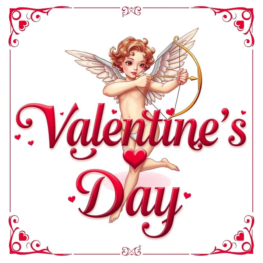 Whimsical Cupid in Elegant Script, Blending Victorian and Fu...