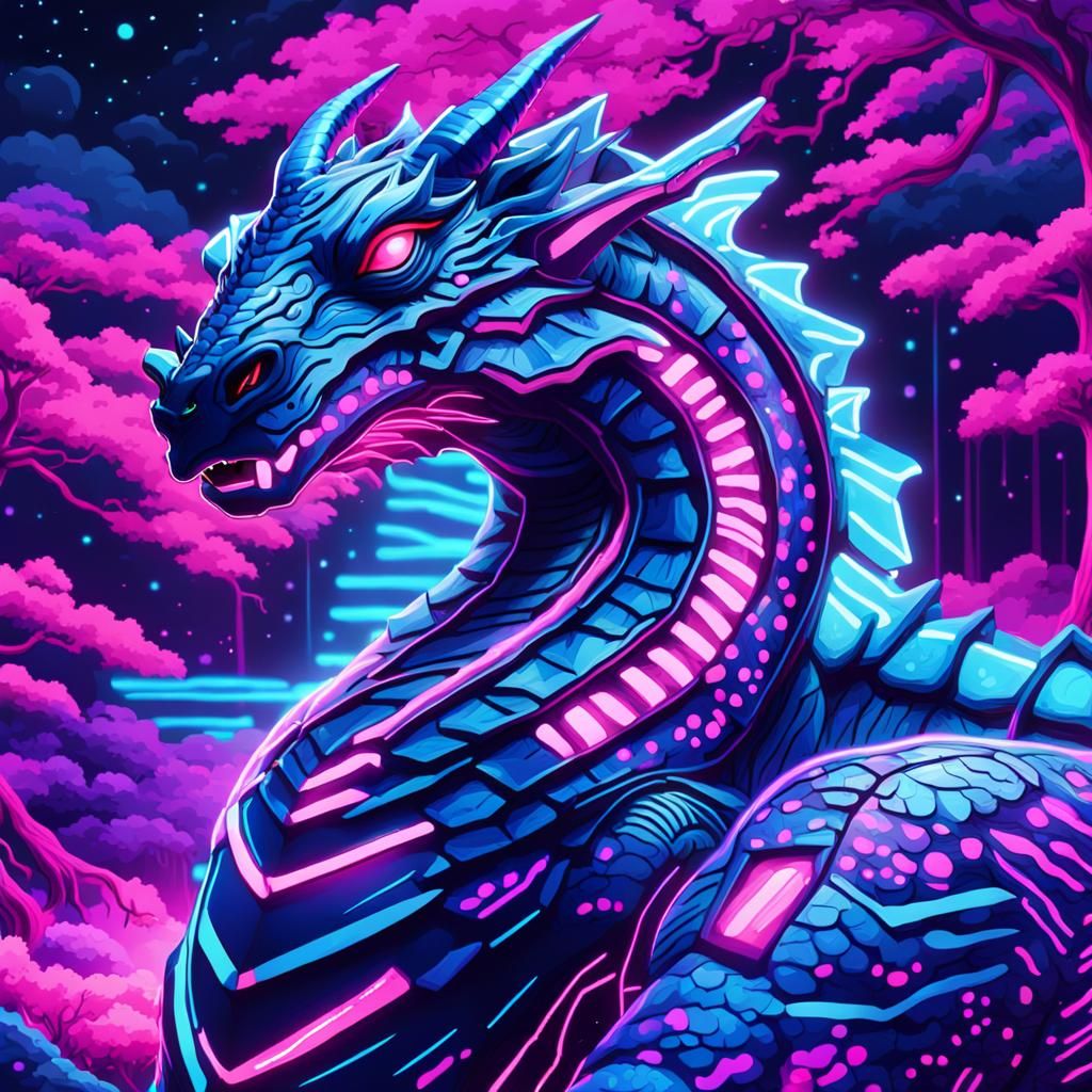 Synthwave Dragon with Neon Stripes