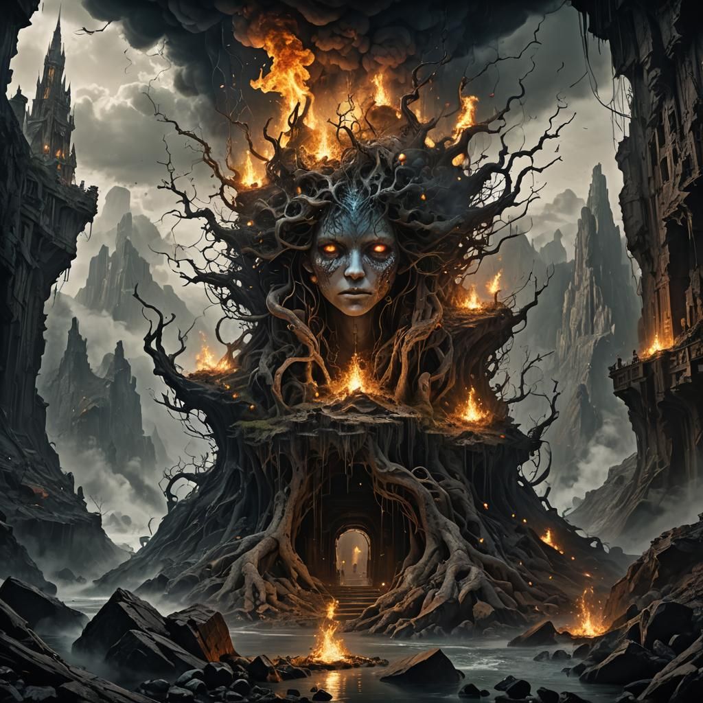 Ethereal Figure Dissolving into Smoke: Matte Painting