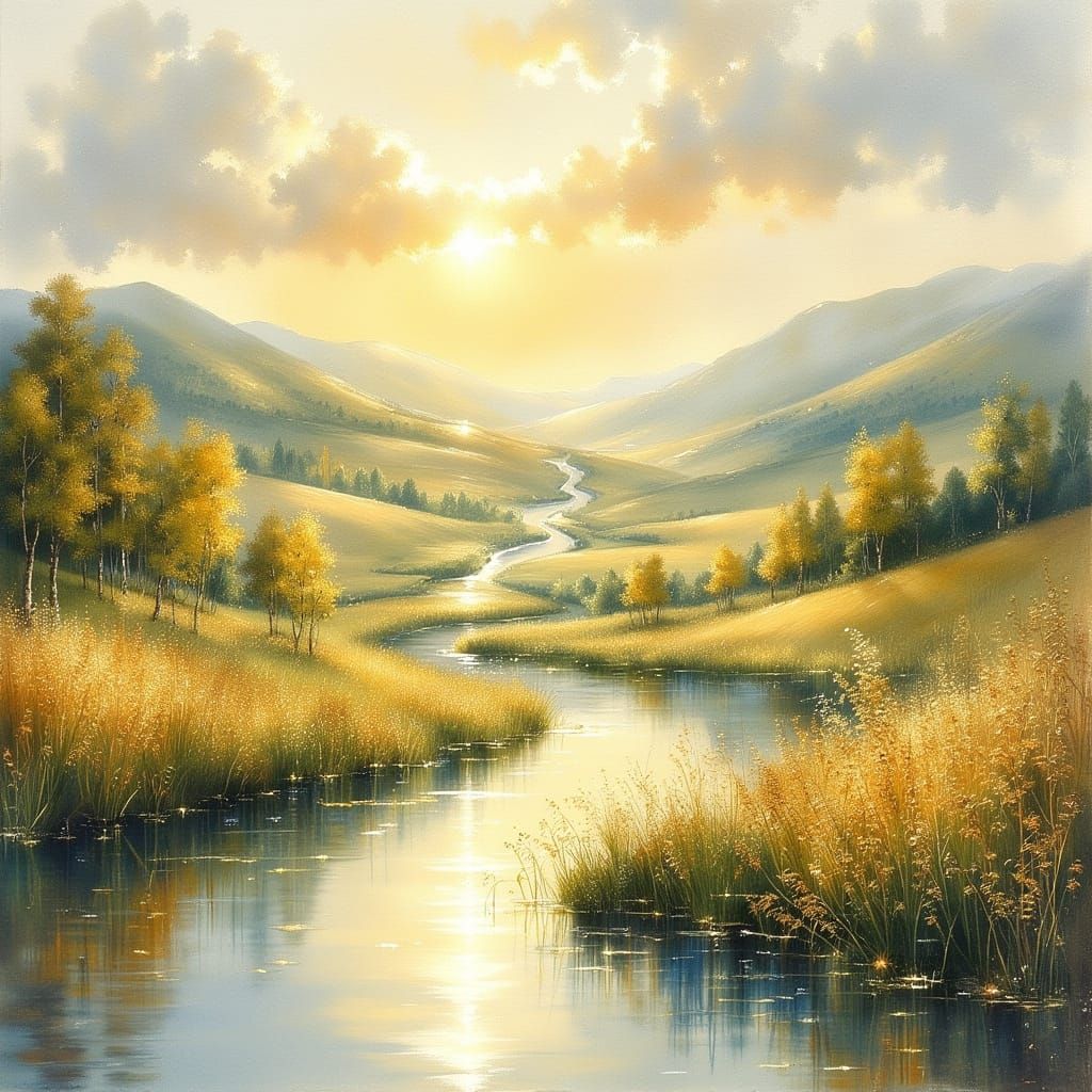 Winding River Valleys in Ireland Watercolor