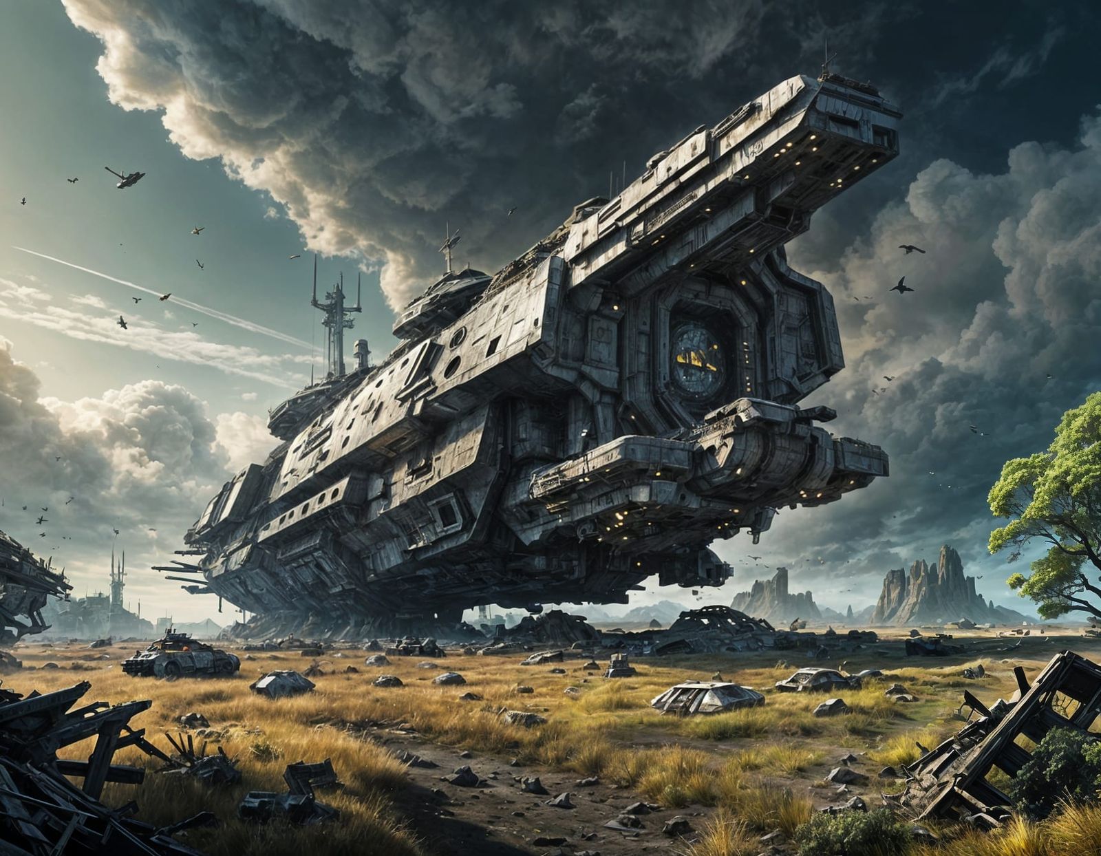 Derelict Starship Wreck in Debris Field