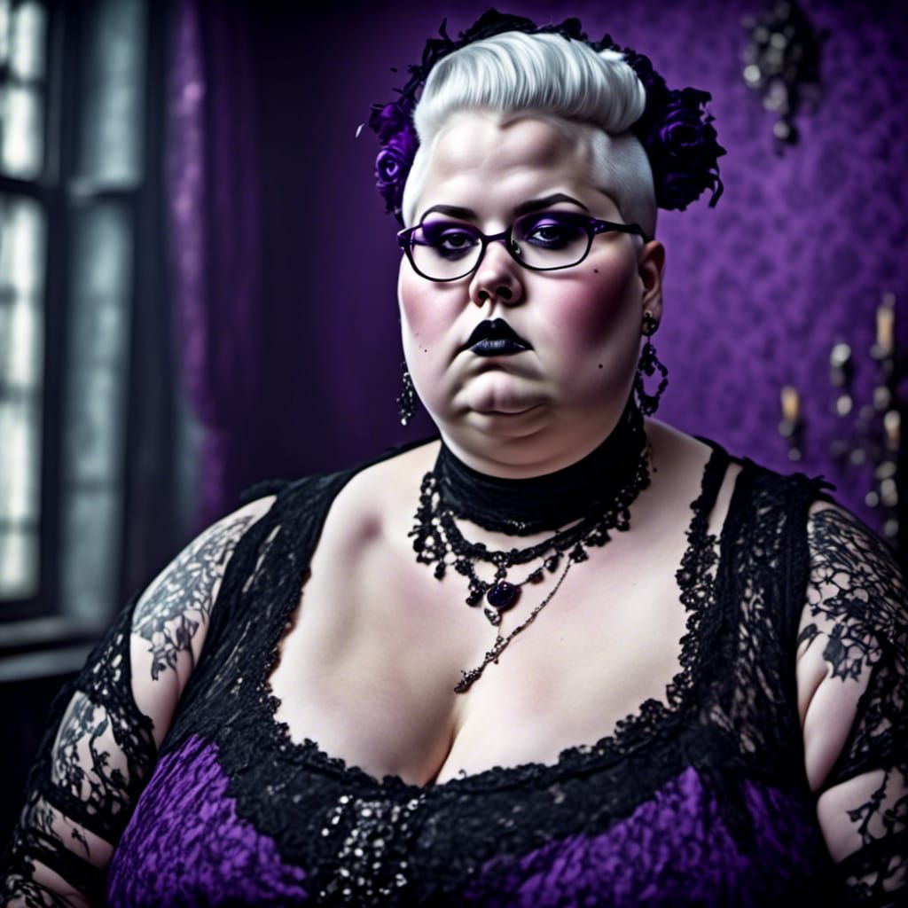 Gothic Plus-Size Woman in Industrial Black and White