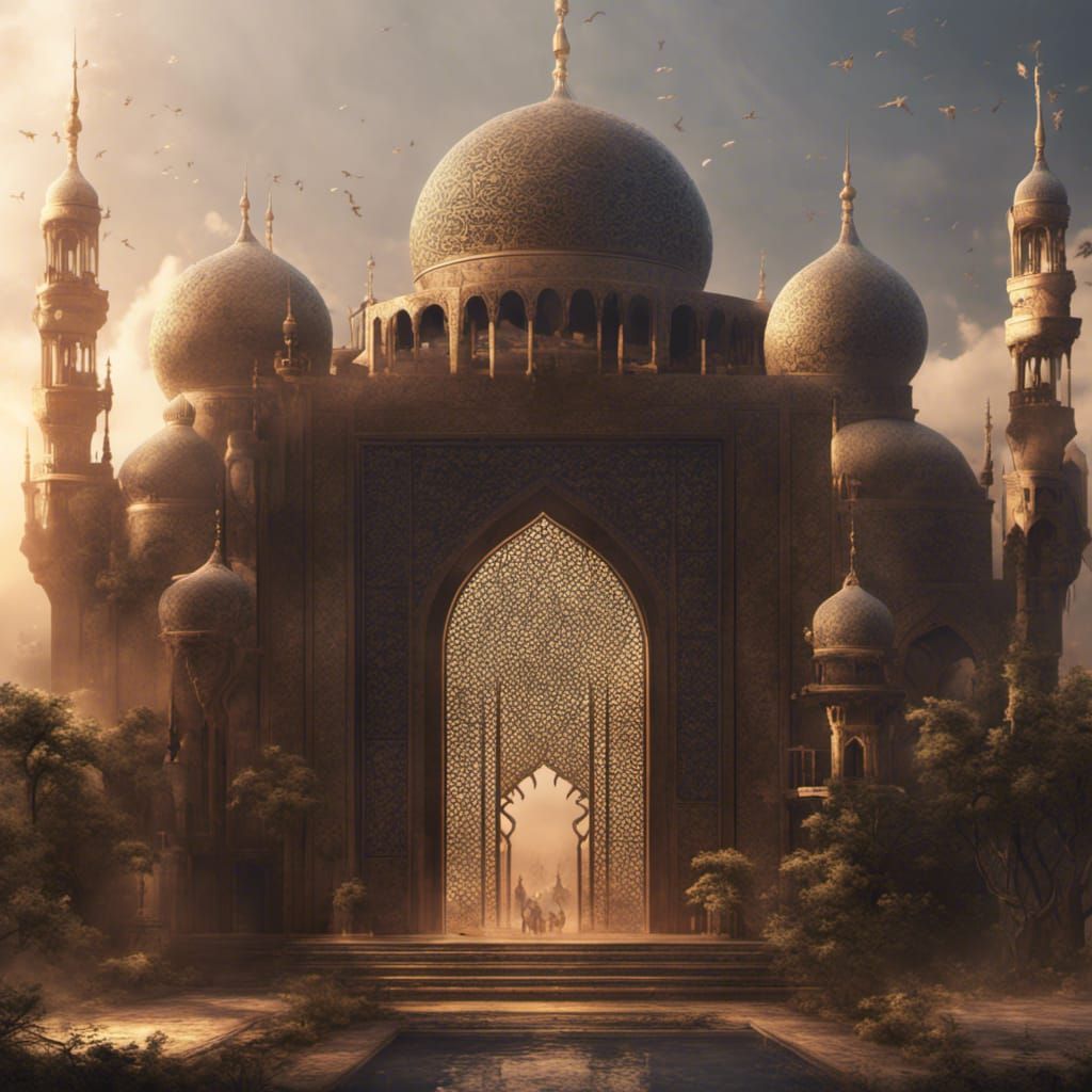Detailed Islamic Calligraphy in Matte Painting Style