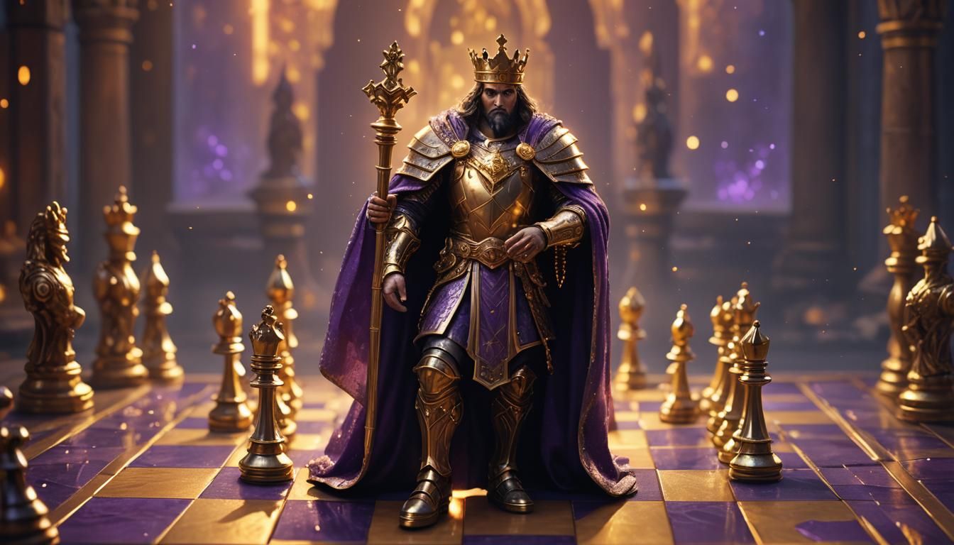 Chess King on Golden Board: Fantasy Concept Art