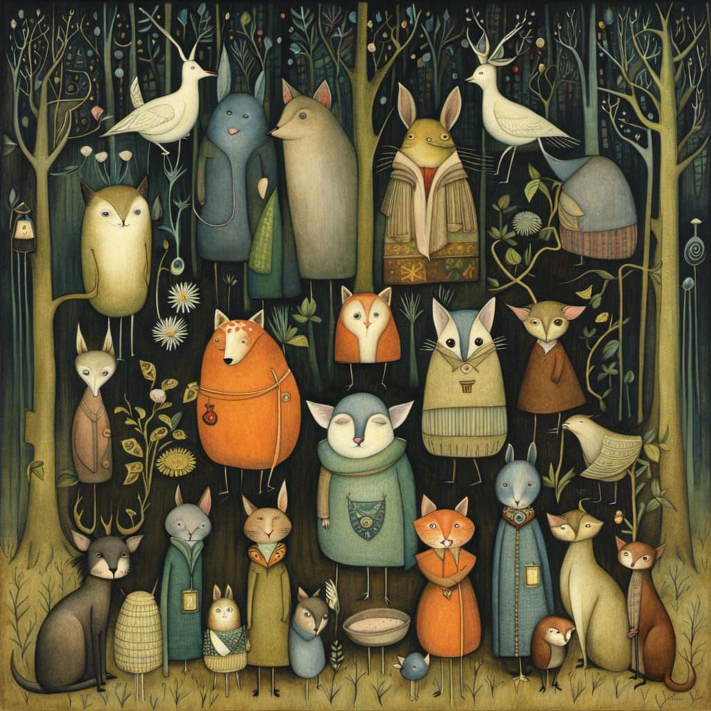 Cute Animals in Forest Illustration